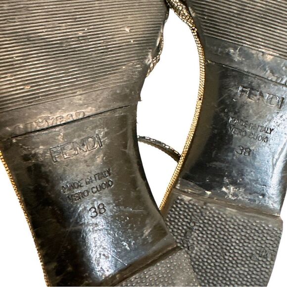 FENDI Metallic Caged Ankle Strap Leather Flats - Picture 8 of 10